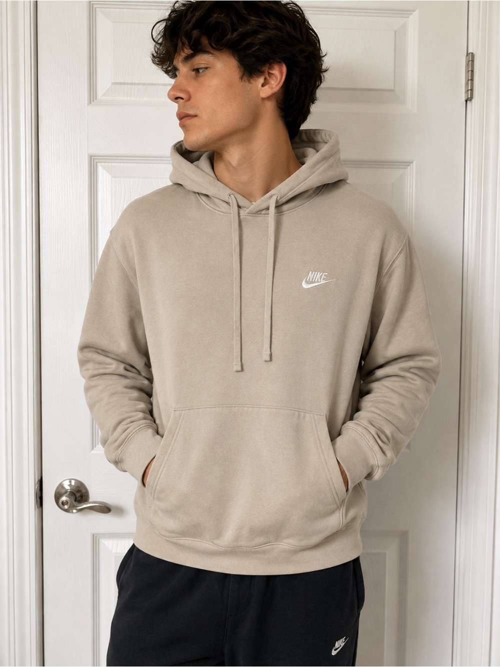 Nike Men's Sandstone Pullover Hoodie with White Logo